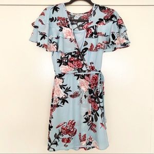 Blue Floral Wrap Dress XS